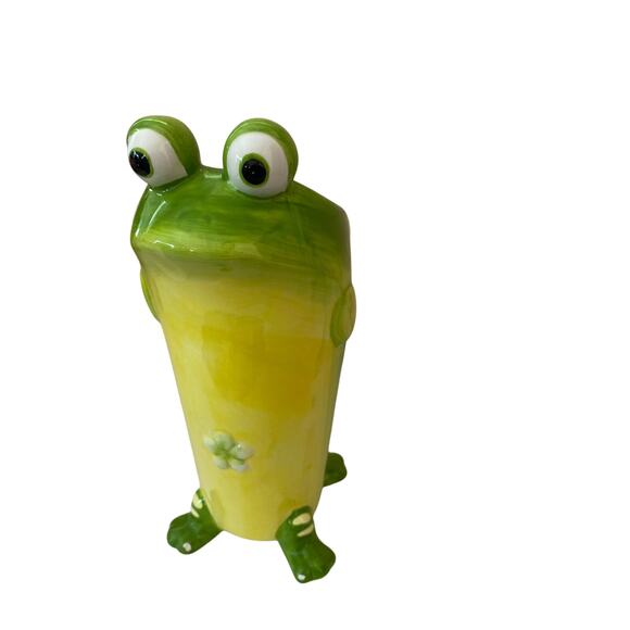 Burton + Burton Toby The Toad Vase 2005 Ceramic 8" H Green Yellow Figurine - Picture 2 of 9